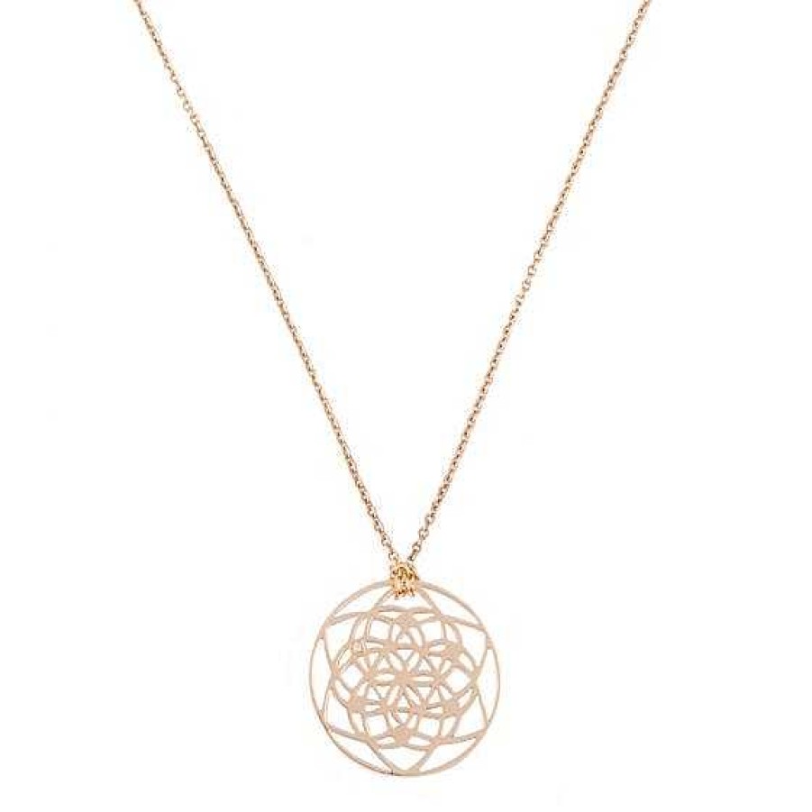 Joyas Tiny Om | Collar Flower Of Life De Oro Rosa Con Un Discreto Diamante En El Colgante