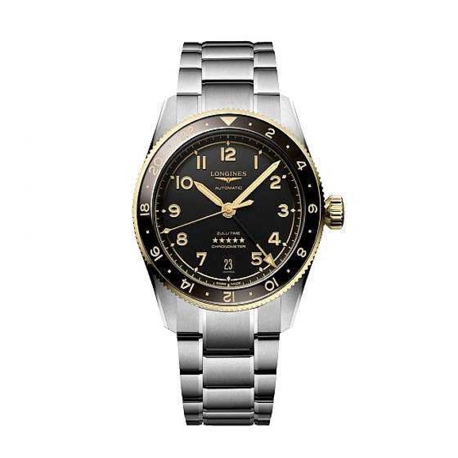 Relojes Longines | Longines Spirit Zulu Time Negro Y Dorado 39Mm